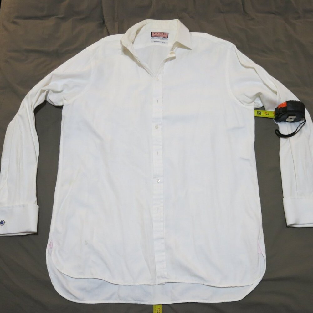 Thomas Pink Mens Dress Shirt 16.5, 36, Herringbone Twill French Cuffs